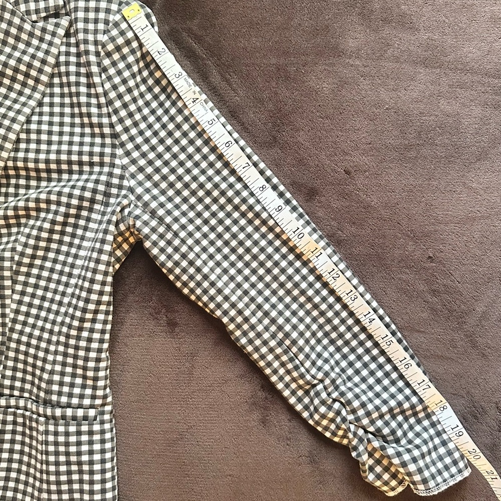Amanda & Chelsea Black/White Gingham Ruched Sleeve Rayon Knit Blazer - Size M - Picture 10 of 12